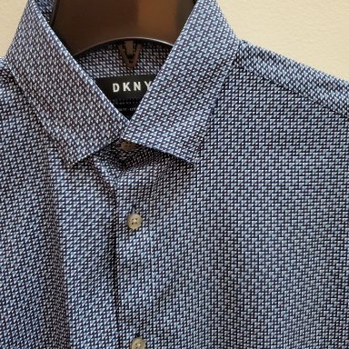 DKNY Men&rsquo;s Slim-Fit Stretch Stripe Dress Shirt (Blue, 16X32-33)